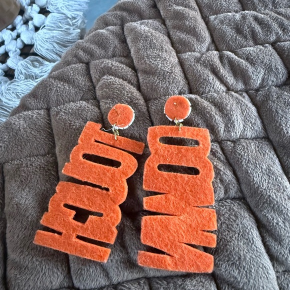 Orange Beaded “TOUCH DOWN” football Earrings - Picture 2 of 2